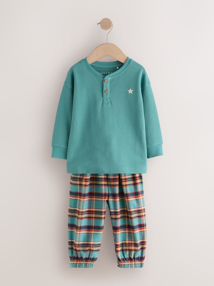 Navy/Ochre/Teal Check Woven Bottom Pyjamas 3 Pack (9mths-12yrs) - Image 2 of 7