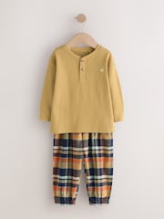 Navy/Ochre/Teal Check Woven Bottom Pyjamas 3 Pack (9mths-12yrs) - Image 3 of 7