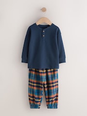 Navy/Ochre/Teal Check Woven Bottom Pyjamas 3 Pack (9mths-12yrs) - Image 4 of 7