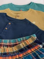 Navy/Ochre/Teal Check Woven Bottom Pyjamas 3 Pack (9mths-12yrs) - Image 7 of 7