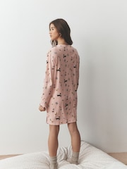 Pink Spa Print Pointelle Long Sleeve Nightie - Image 3 of 4