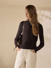 Chocolate Brown Lightweight Merino Wool V-Neck Jumper - Image 3 of 8
