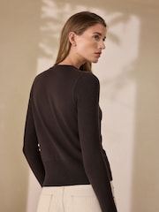 Chocolate Brown Lightweight Merino Wool V-Neck Jumper - Image 4 of 8
