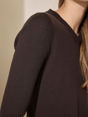 Chocolate Brown Lightweight Merino Wool V-Neck Jumper - Image 5 of 8
