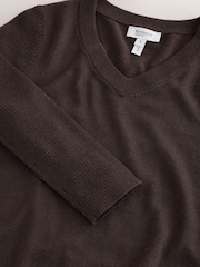 Chocolate Brown Lightweight Merino Wool V-Neck Jumper - Image 7 of 8