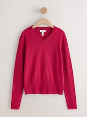 Red Lightweight Merino Wool V-Neck Jumper - Image 5 of 8