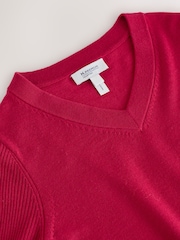 Red Lightweight Merino Wool V-Neck Jumper - Image 7 of 8