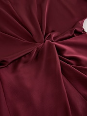 Burgundy Red Twist Front Long Sleeve Satin Maxi Dress - Image 6 of 6