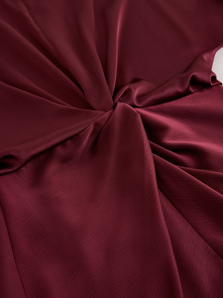 Burgundy Red Twist Front Long Sleeve Satin Maxi Dress - Image 6 of 6 Burgundy Red Twist Front Long Sleeve Satin Maxi Dress - Image 6 of 6