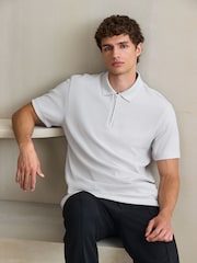 Ice Grey Textured Smart Zip Neck Polo Shirt - Image 1 of 8