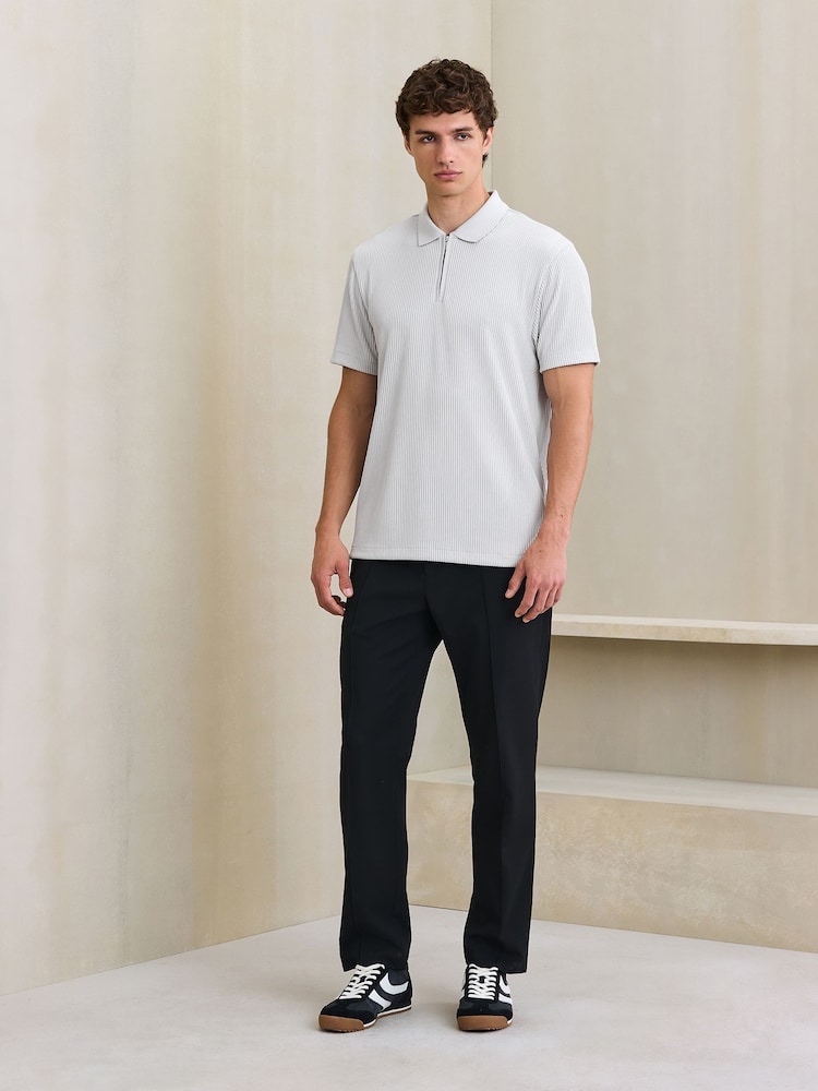 Ice Grey Textured Smart Zip Neck Polo Shirt - Image 2 of 8 Ice Grey Textured Smart Zip Neck Polo Shirt - Image 2 of 8
