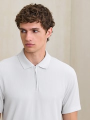 Ice Grey Textured Smart Zip Neck Polo Shirt - Image 4 of 8