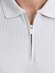 Ice Grey Textured Smart Zip Neck Polo Shirt - Image 5 of 8