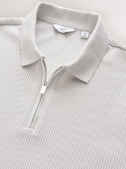 Ice Grey Textured Smart Zip Neck Polo Shirt - Image 7 of 8