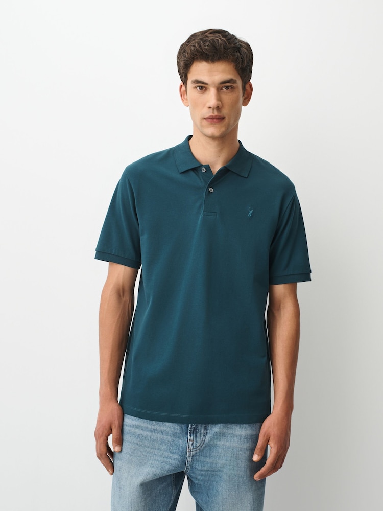 Blue Teal Regular Fit Embroidered Pique Polo Shirt - Image 1 of 5