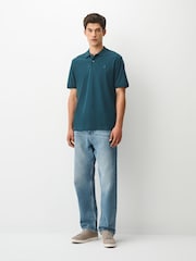 Blue Teal Regular Fit Embroidered Pique Polo Shirt - Image 2 of 5