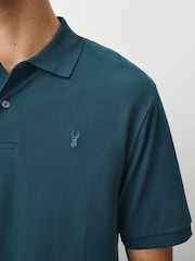 Blue Teal Regular Fit Embroidered Pique Polo Shirt - Image 5 of 5