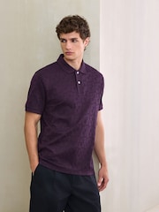 Burgundy Purple Button Neck N. Premium Smart Jaquard Polo Shirt - Image 1 of 7