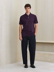 Burgundy Purple Button Neck N. Premium Smart Jaquard Polo Shirt - Image 2 of 7