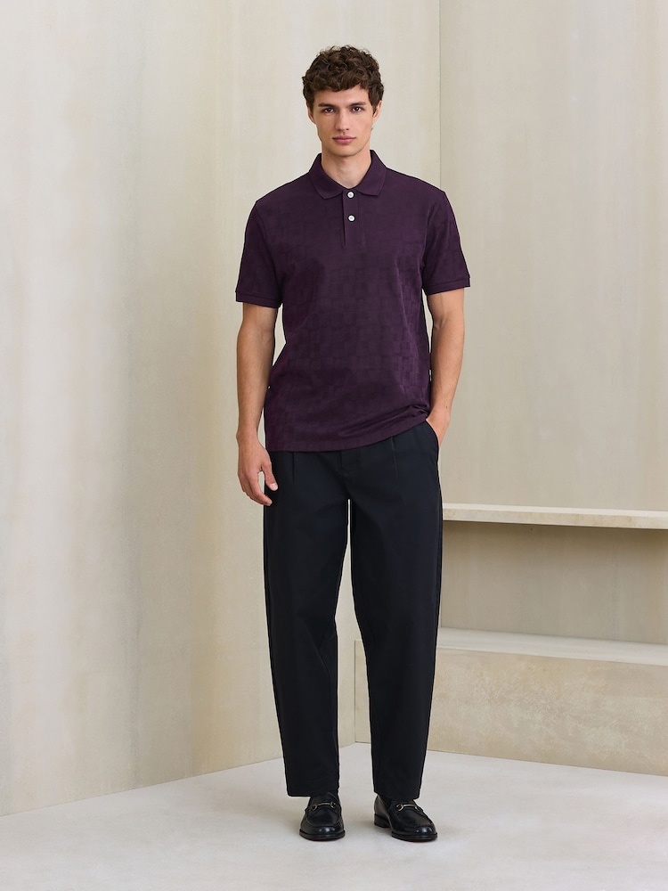 Burgundy Purple Button Neck N. Premium Smart Jaquard Polo Shirt - Image 2 of 7 Burgundy Purple Button Neck N. Premium Smart Jaquard Polo Shirt - Image 2 of 7