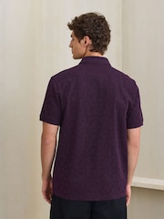 Burgundy Purple Button Neck N. Premium Smart Jaquard Polo Shirt - Image 3 of 7