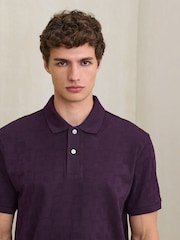 Burgundy Purple Button Neck N. Premium Smart Jaquard Polo Shirt - Image 4 of 7