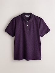 Burgundy Purple Button Neck N. Premium Smart Jaquard Polo Shirt - Image 5 of 7