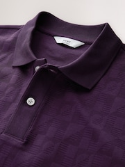 Burgundy Purple Button Neck N. Premium Smart Jaquard Polo Shirt - Image 6 of 7