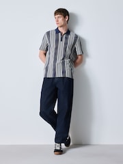 Navy/White Vertical Stripe Quarter Zip Polo Shirt - Image 2 of 5