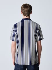 Navy/White Vertical Stripe Quarter Zip Polo Shirt - Image 3 of 5