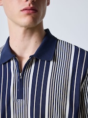 Navy/White Vertical Stripe Quarter Zip Polo Shirt - Image 4 of 5