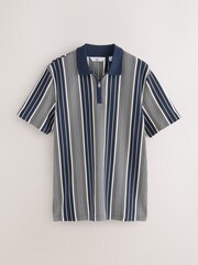 Azul marino/blanco - Polo de rayas verticales con zíper de un cuarto - Imagen 6 de 8