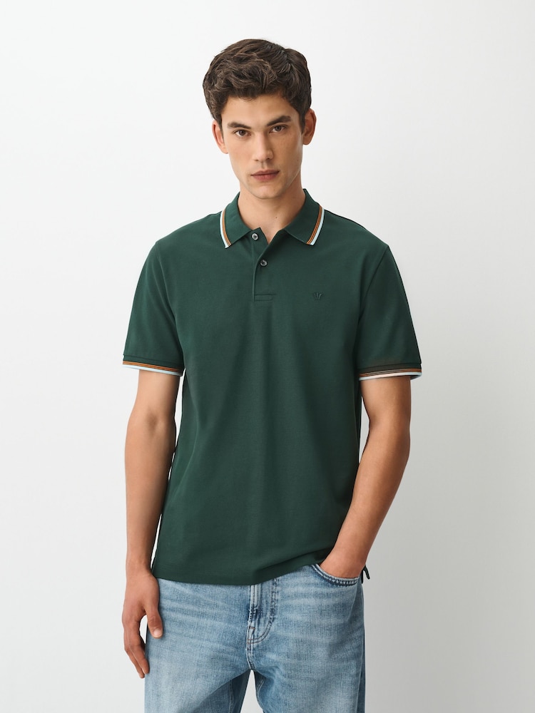 Green Dark Short Sleeve Tipped Polo Shirt - Image 1 of 8