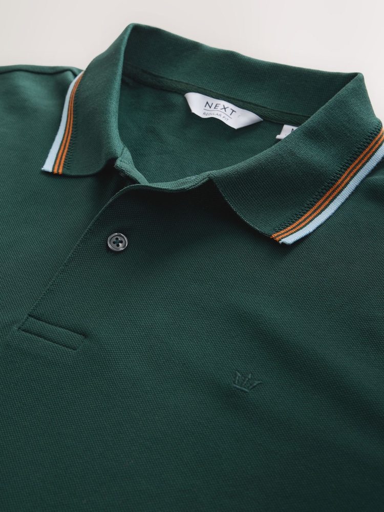 Green Dark Short Sleeve Tipped Polo Shirt - Image 8 of 8
