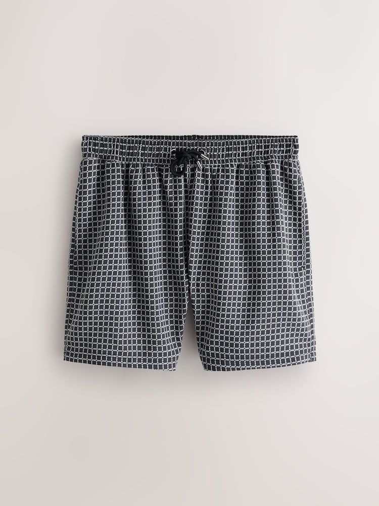 Black N. Premium Geo Pattern 5 Inch Swim Shorts - Image 1 of 4 Black N. Premium Geo Pattern 5 Inch Swim Shorts - Image 1 of 4