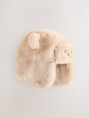 Brown Beige Faux Fur Bear Faced Baby Trapper Hat - Image 3 of 5