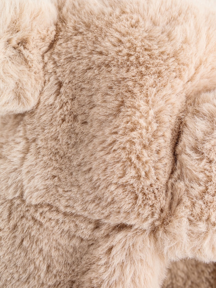 Brown Beige Faux Fur Bear Faced Baby Trapper Hat - Image 5 of 5