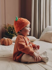 Orange Pumpkin Baby Knitted Beanie Hat - Image 2 of 5