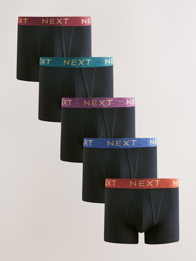 Orange/Green Marl Waistband 5 Pack A-Front Cotton Rich Boxers 5 Pack - Image 1 of 9