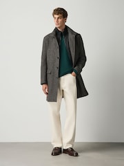 Brown Wool Blend Mock Gilet Herringbone Padded Coat - Image 1 of 5