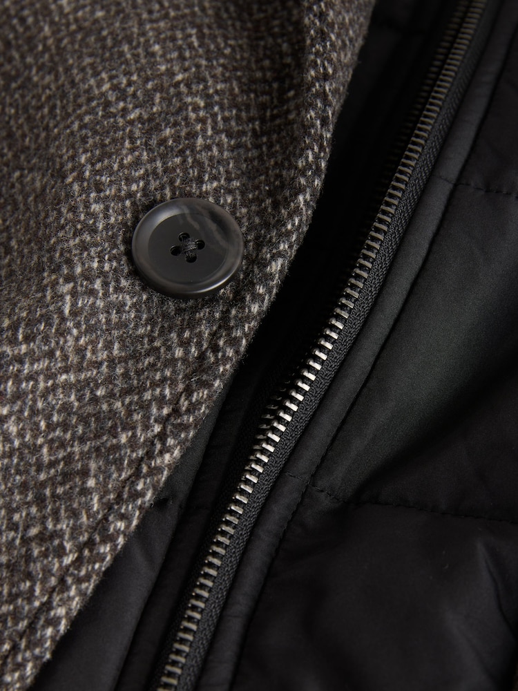 rjava - Volnen Blend Mock Gilet Herringbone podloženi plašči - Slika 10 iz 10