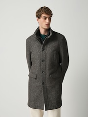 Brown Wool Blend Mock Gilet Herringbone Padded Coat - Image 2 of 5