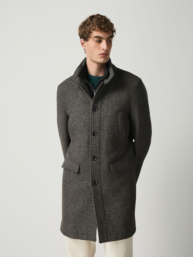 Brown Wool Blend Mock Gilet Herringbone Padded Coat - Image 2 of 5