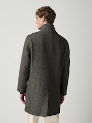 Brown Wool Blend Mock Gilet Herringbone Padded Coat - Image 3 of 5