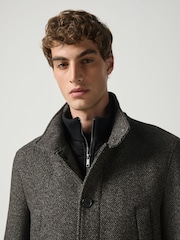 Brown Wool Blend Mock Gilet Herringbone Padded Coat - Image 4 of 5