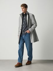 Grey Wool Blend Mock Gilet Herringbone Padded Coat - Image 1 of 5