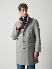 Grey Wool Blend Mock Gilet Herringbone Padded Coat - Image 2 of 5