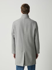 Grey Wool Blend Mock Gilet Herringbone Padded Coat - Image 3 of 5