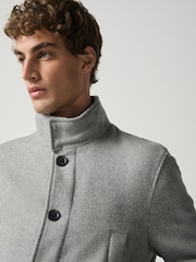 Grey Wool Blend Mock Gilet Herringbone Padded Coat - Image 4 of 5