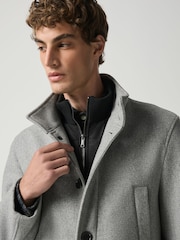 Grey Wool Blend Mock Gilet Herringbone Padded Coat - Image 5 of 5